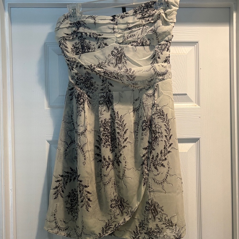 MANGO Strapless Gray & Black Floral Print Sundress SZ Medium New